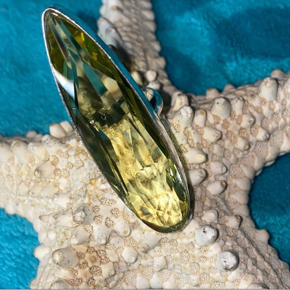 Lemon Topaz Handcrafted Elongated Statement Ring in 925 Sterling Silver